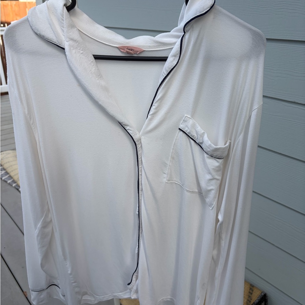 Eberjey White Pajama Top with Dark Trim